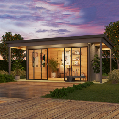 Lasita Domeo 4 V2 with Veranda Garden Office - 6m x 4.2m - Modern Summer House Double Glazed - 6