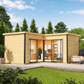Lasita Domeo 6 L Shaped Garden Office - 5m x 5m - Modern Summer House Double Glazed