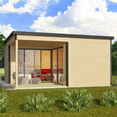 Lasita Domeo 6 V2 with Veranda Garden Office - 5m x 5m - Modern Summer House Double Glazed - 5