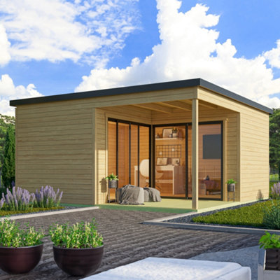 Lasita Domeo 6 V2 with Veranda Garden Office - 5m x 5m - Modern Summer House Double Glazed - 6
