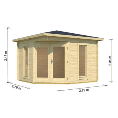 Lasita Eastleigh Corner Log Cabin - 2.8m x 2.8m - Compact Corner Summer House with Column Windows - 3
