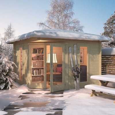 Lasita Eastleigh Corner Log Cabin - 2.8m x 2.8m - Compact Corner Summer House with Column Windows - 6