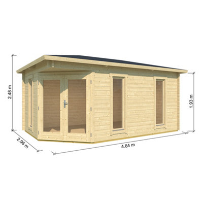 Lasita Edinburgh 2 Corner Summer House - 4.48m x 2.8m - Garden Log Cabin - 40mm Wall Logs Double Glazed - 4