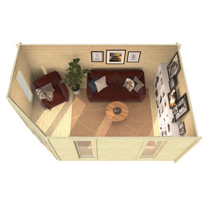Lasita Edinburgh 2 Corner Summer House - 4.48m x 2.8m - Garden Log Cabin - 40mm Wall Logs Double Glazed - 5