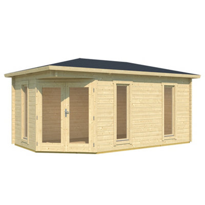 Lasita Edinburgh 2 Corner Summer House - 4.48m x 2.8m - Garden Log Cabin - 40mm Wall Logs Double Glazed - 6