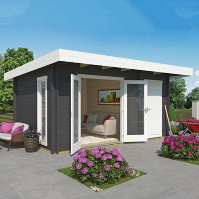 Lasita Grassington Two Room Log Cabin - 4.5m x 3m - Double Glazed with Side Store - 6
