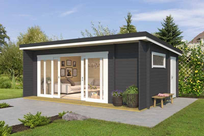 Lasita Java Summer House - 6.1m x 3.9m - Multi-room Log Cabin Double Glazed Sliding Door - 4