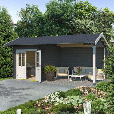 Lasita Kenzo 300 Log Cabin with Veranda - 5.4m x 3m - Summer House with Shelter - 4