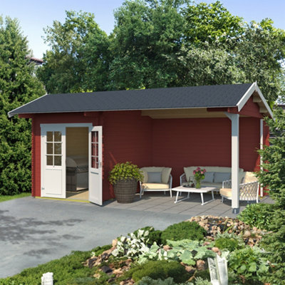 Lasita Kenzo 300 Log Cabin with Veranda - 5.4m x 3m - Summer House with Shelter - 5