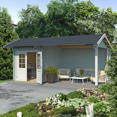 Lasita Kenzo 300 Log Cabin with Veranda - 5.4m x 3m - Summer House with Shelter - 6