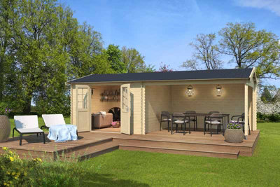 Lasita Osland Amarillo Summer House with Veranda - 7.1m x 3.3m - Log Cabin with Canopy Shelter