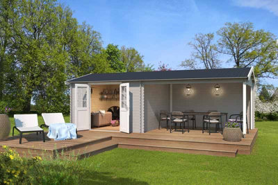 Lasita Osland Amarillo Summer House with Veranda - 7.1m x 3.3m - Log Cabin with Canopy Shelter - 4