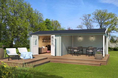 Lasita Osland Amarillo Summer House with Veranda - 7.1m x 3.3m - Log Cabin with Canopy Shelter - 6