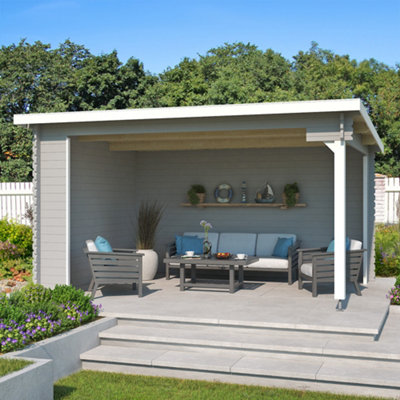 Lasita Osland Columbus Gazebo Shelter - 4.25m x 3m - 34mm Wall Logs Garden Canopy - 5