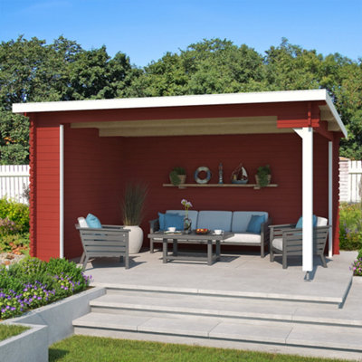 Lasita Osland Columbus Gazebo Shelter - 4.25m x 3m - 34mm Wall Logs Garden Canopy - 6