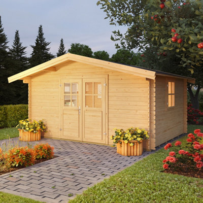 Lasita Osland Donau 28mm Log Cabin - 3.8m x 2.8m - Apex Roof Garden Building - 4