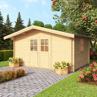 Lasita Osland Donau 28mm Log Cabin - 3.8m x 2.8m - Apex Roof Garden Building - 5