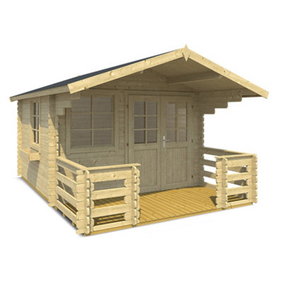 Lasita Osland Lola 2 Log Cabin with Terrace - 3m x 3m - Traditional Log Cabin - 4