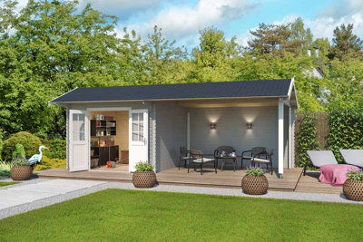 Lasita Osland New York Summer House with Veranda - 6.8m x 3m - Log Cabin with Canopy Shelter