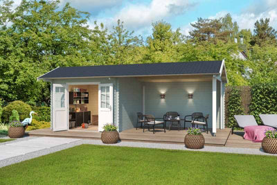 Lasita Osland New York Summer House with Veranda - 6.8m x 3m - Log Cabin with Canopy Shelter - 5