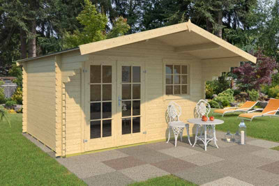 Lasita Osland Orlando 34 Log Cabin with Canopy - 3.8m x 2.8m - Traditional Log Cabin