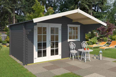 Lasita Osland Orlando 34 Log Cabin with Canopy - 3.8m x 2.8m - Traditional Log Cabin - 4