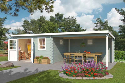 Lasita Osland Reno Summer House with Veranda - 7.6m x 2.75m - Log Cabin with Shelter - 5
