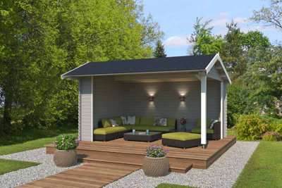 Lasita Osland San Diego Gazebo Shelter - 4.25m x 3m - 34mm Wall Logs Garden Canopy - 4