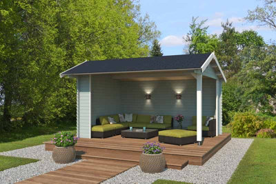 Lasita Osland San Diego Gazebo Shelter - 4.25m x 3m - 34mm Wall Logs Garden Canopy - 6