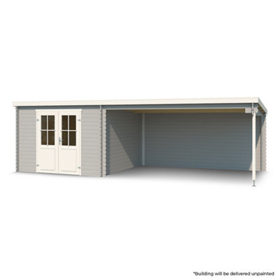 Lasita Osland St Louis with Veranda - 2.92m x 6.81m - Pent Roof Log Cabin Summer House - 4