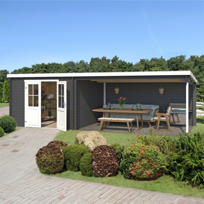 Lasita Osland St Louis with Veranda - 2.92m x 6.81m - Pent Roof Log Cabin Summer House - 5