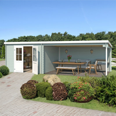 Lasita Osland St Louis with Veranda - 2.92m x 6.81m - Pent Roof Log Cabin Summer House - 6