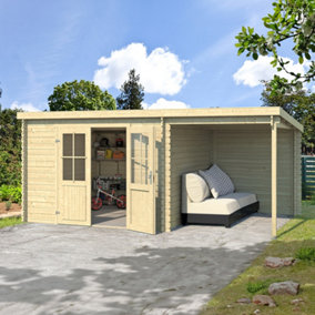 Lasita Osland Tampa Log Cabin with Veranda Canopy - 4.81m x 2.92m - Summer House with Shelter Canopy - Floor not included