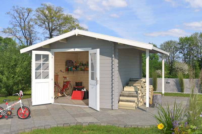 Lasita Osland Tulsa Log Cabin with Log Store - 4.3m x 2.9m - Apex Roof - 4