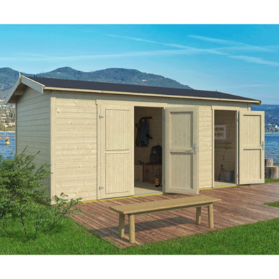 Lasita Osland Tuvalu XL Storage Shed Two Rooms - 5m x 3m - 28mm Wall Logs - 4