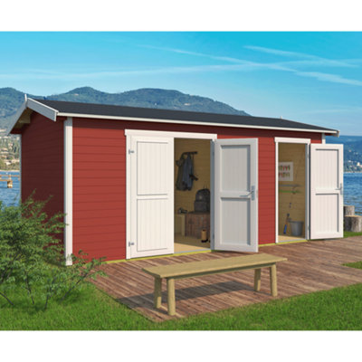 Lasita Osland Tuvalu XL Storage Shed Two Rooms - 5m x 3m - 28mm Wall Logs