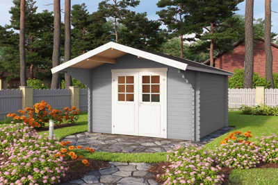 Lasita Osland Viljandi 34 Log Cabin with Roof Overhang Canopy - 3m x 3m - 34mm Wall Logs - 4