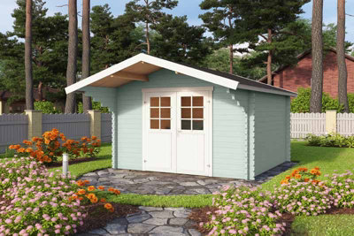 Lasita Osland Viljandi 34 Log Cabin with Roof Overhang Canopy - 3m x 3m - 34mm Wall Logs - 6