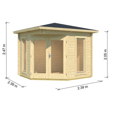 Lasita Oswestry Corner Log Cabin - 2.4m x 2.4m - Compact Corner Summer House with Column Windows - 3