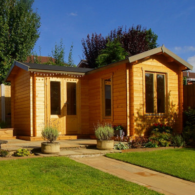 Lasita Portsmouth L Shaped Corner Building - 4m x 4m - Garden Summer House Double Glazed - 4