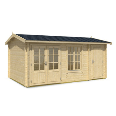 Lasita Redmile 2 Log Cabin with Side Store - 4.85m x 3m - Two Room Garden Summer House - Double Glazed - 4