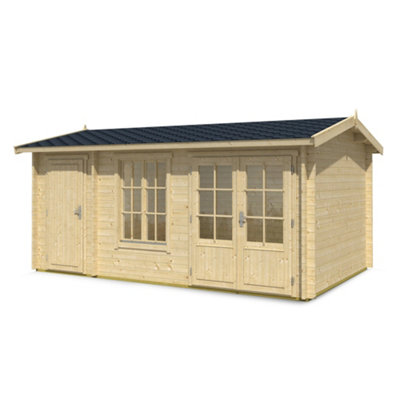 Lasita Redmile 2 Log Cabin with Side Store - 4.85m x 3m - Two Room Garden Summer House - Double Glazed - 5
