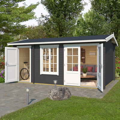 Lasita Redmile 2 Log Cabin with Side Store - 4.85m x 3m - Two Room Garden Summer House - Double Glazed - 6