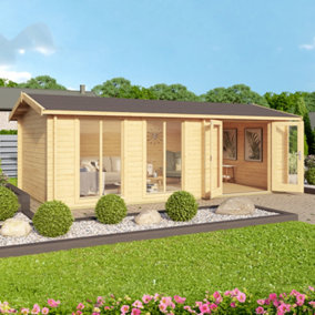 Lasita Shetland Garden Log Cabin - 6m x 3m - Large Apex Garden Summer House Double Column Windows - Double Glazed