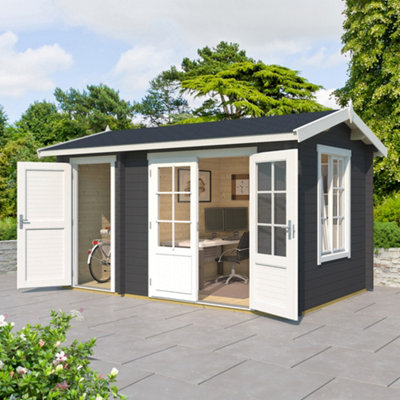 Lasita Wrexham 1 Two Room Log Cabin - 3.9m x 2.4m - Double Glazed with Side Store - 6