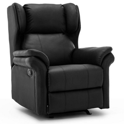 Latch Recliner Rocking Chair With Wingback Design In Black Bonded Leather