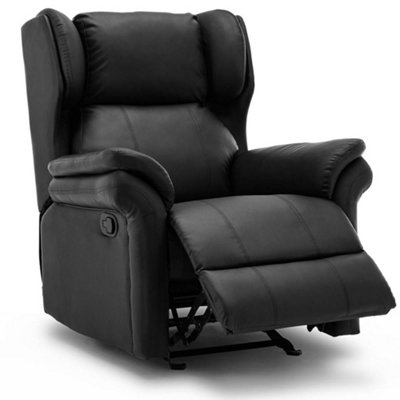 Latch Recliner Rocking Chair With Wingback Design In Black Bonded Leather