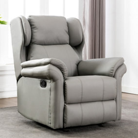 Latch Recliner Rocking Chair With Wingback Design In Grey Bonded Leather