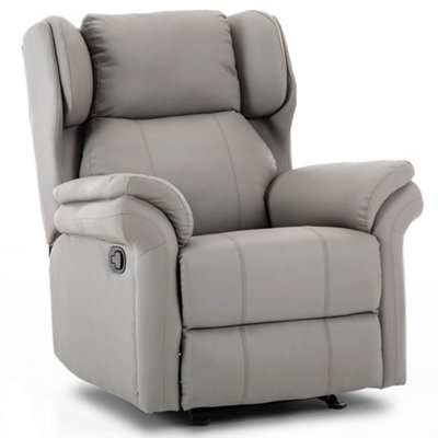 Latch Recliner Rocking Chair With Wingback Design In Grey Bonded Leather