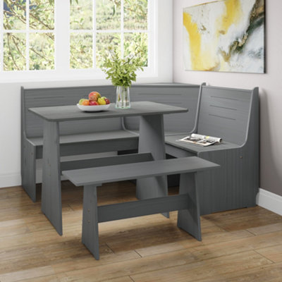 Latham Corner Dining Set Kitchen Table Diner Set L Shaped Diner Trestle Table and Bench All Grey DIY at B Q